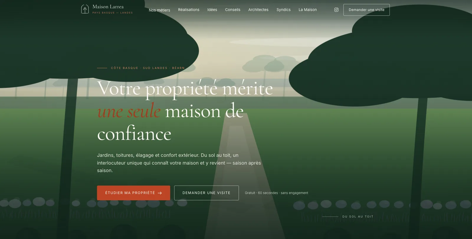 Page d'accueil du site de Maison Larrea, entreprise de paysage au Pays basque et dans le sud des Landes
