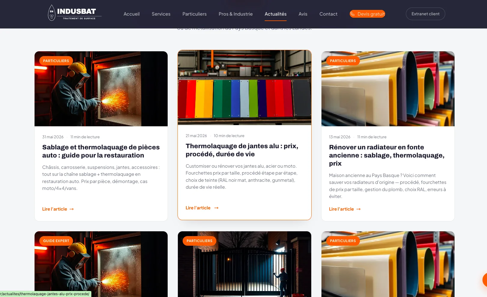 Rubrique actualités du site Indusbat : articles SEO sur le sablage, le thermolaquage et la rénovation